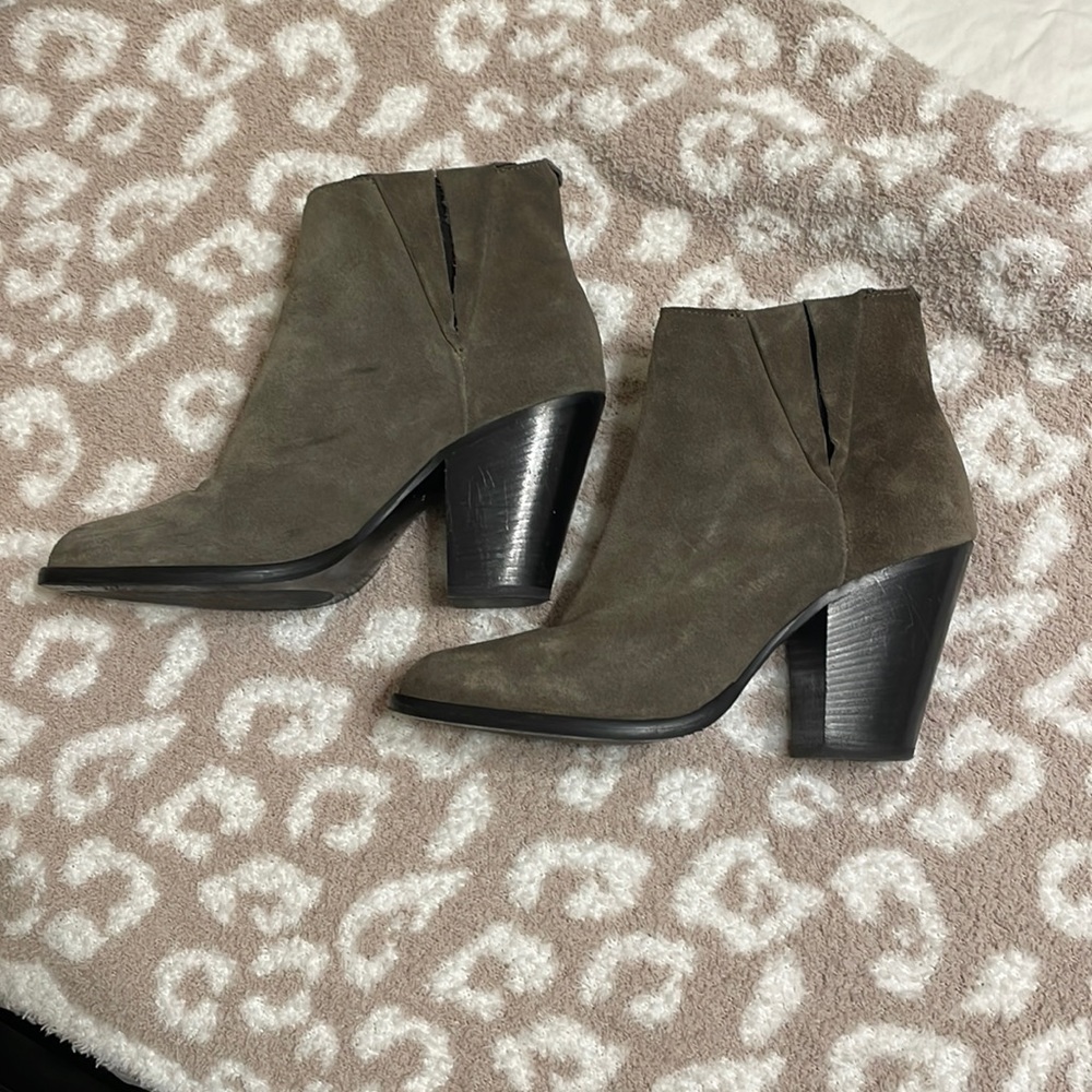 Grey Suede Heeled Booties